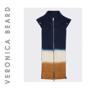 $295 Veronica Beard Rini ombré blue tan white dual zip Knit Dickey jacket insert